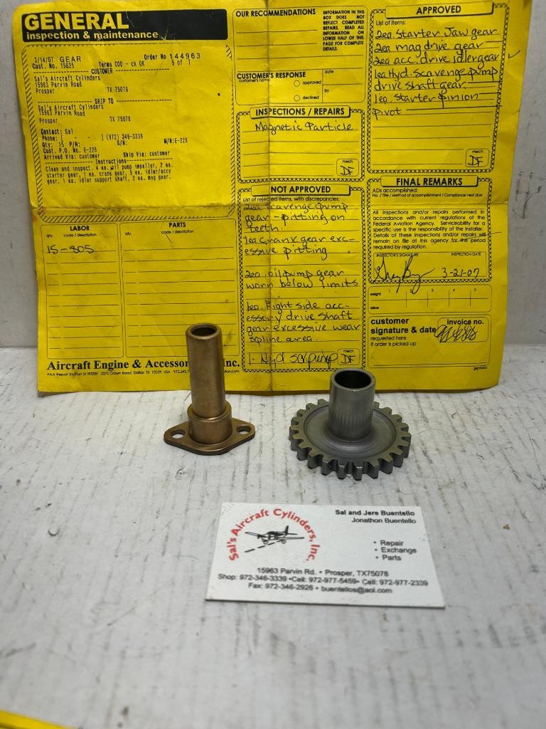 Certified Continental TCM E-225 Accessory Drive Idler Gear & Shaft
