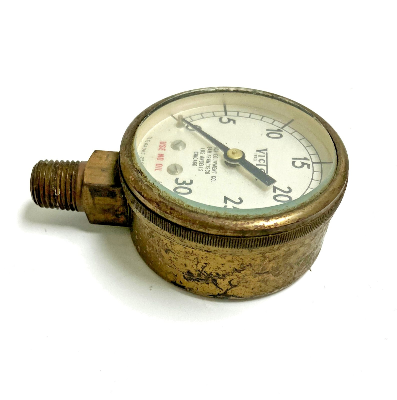 Vintage Victor Equipment U.S. Gauge P/N 25440-1, 0-30 PSI Compressed Gas Gauge