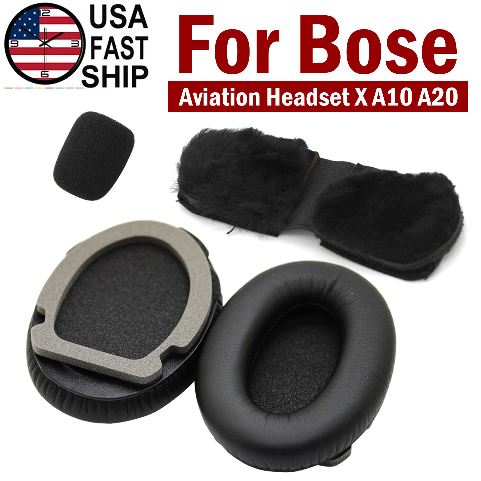 Headband Cushion Foam Mic Muff Kits Ear Pads For Bose A20 A10 Aviation Headset