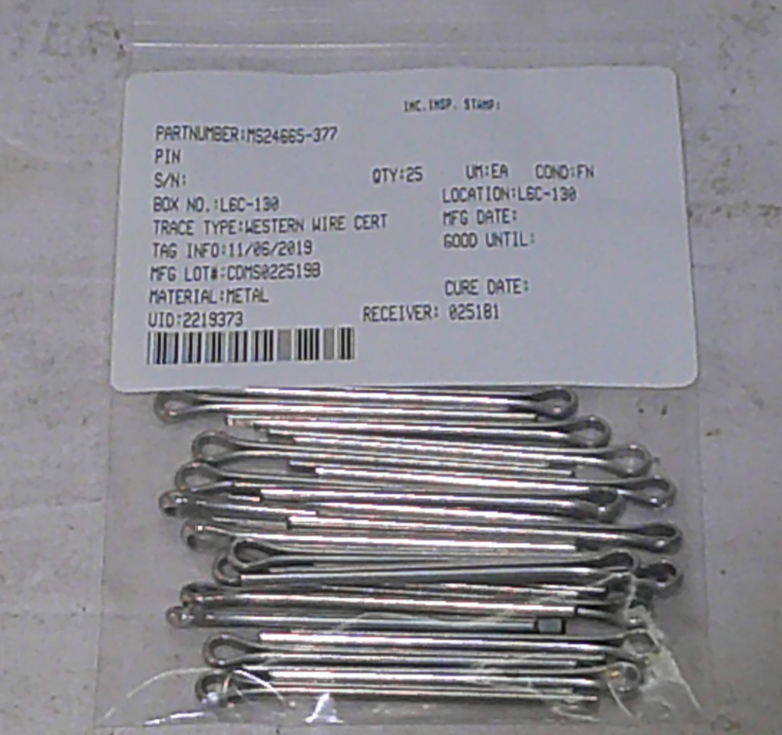 AIRCRAFT COTTER PINS BY WESTERN WIRE PACK OF 25 P/N MS24665-377 NEW