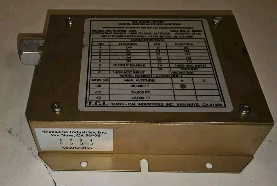 Trans-Cal SSD120-30A Altitude Encoder 30,000′ 10-30VDC. W/ 90 Day Warranty