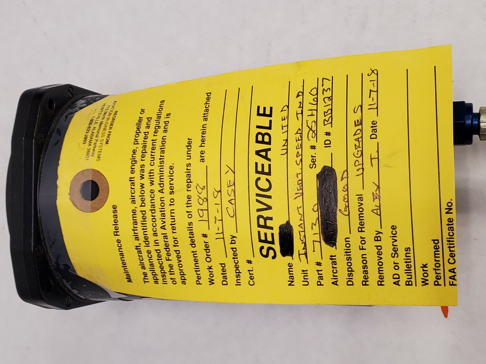 United Instruments Instantaneous Vertical Speed Indicator Part# 7130