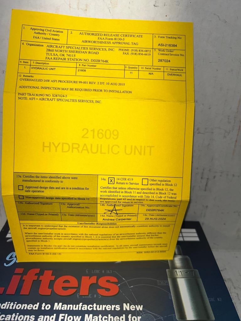 Certified Continental TCM 21609 A-65 Hydraulic Units and Caps w/8130