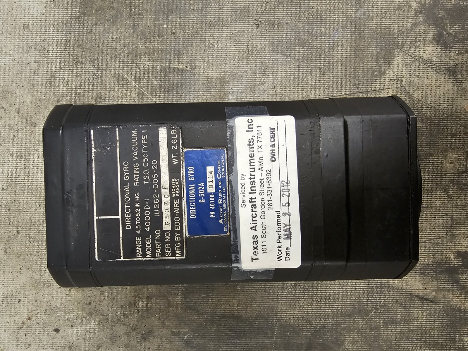 EDO-AIRE 4000D-1 DIRECTIONAL GYRO P/N: 1U262-005-20 ARC G502A W/ 60 Day Warrant
