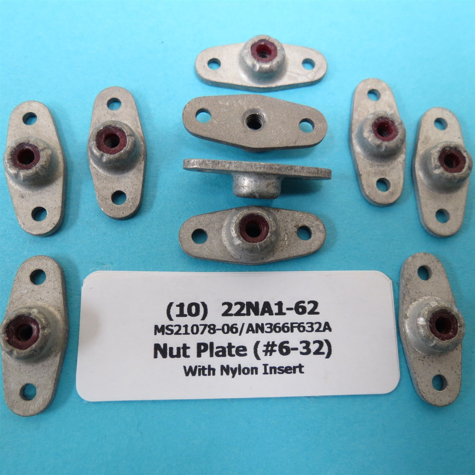 #6-32 ESNA 22NA1-62 (MS21078-06 AN366F632A) 2-Lug Nutplates w/Nylon Insert (10)