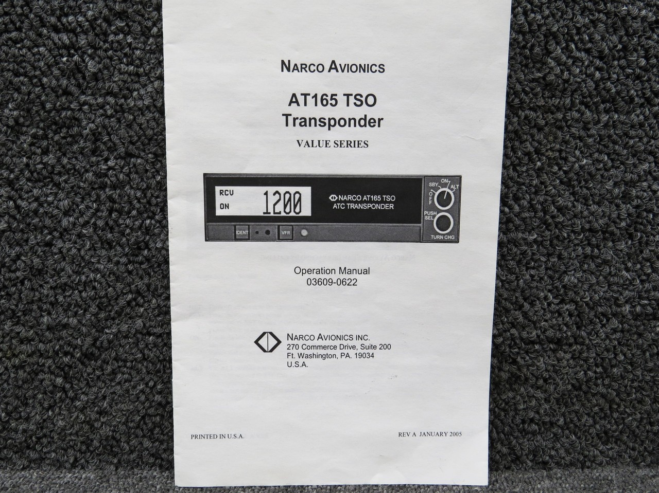 036090308 Narco AT165 ATC Transponder with Tray and Manuals