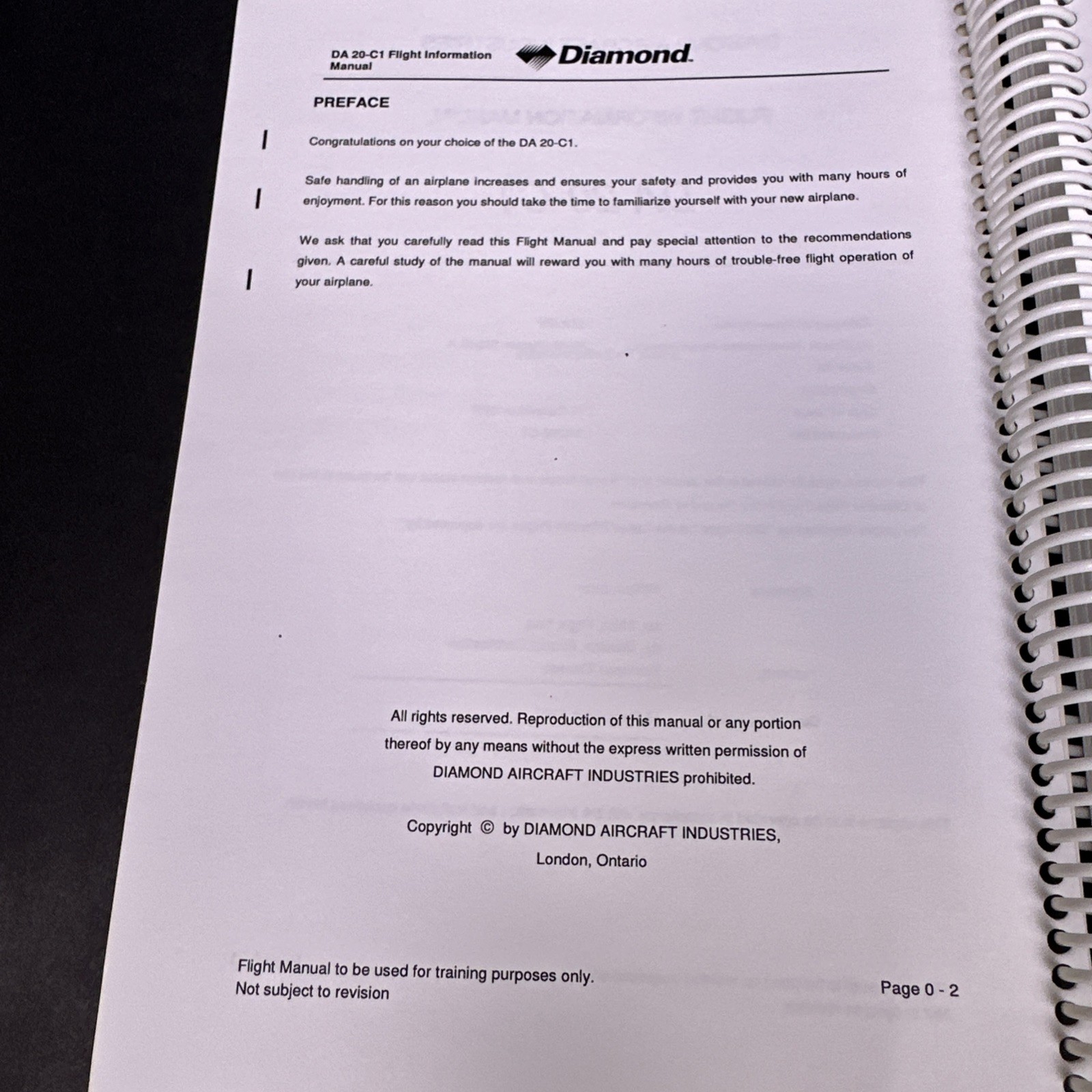 Diamond DA20-C1 Pilot’s Information Manual