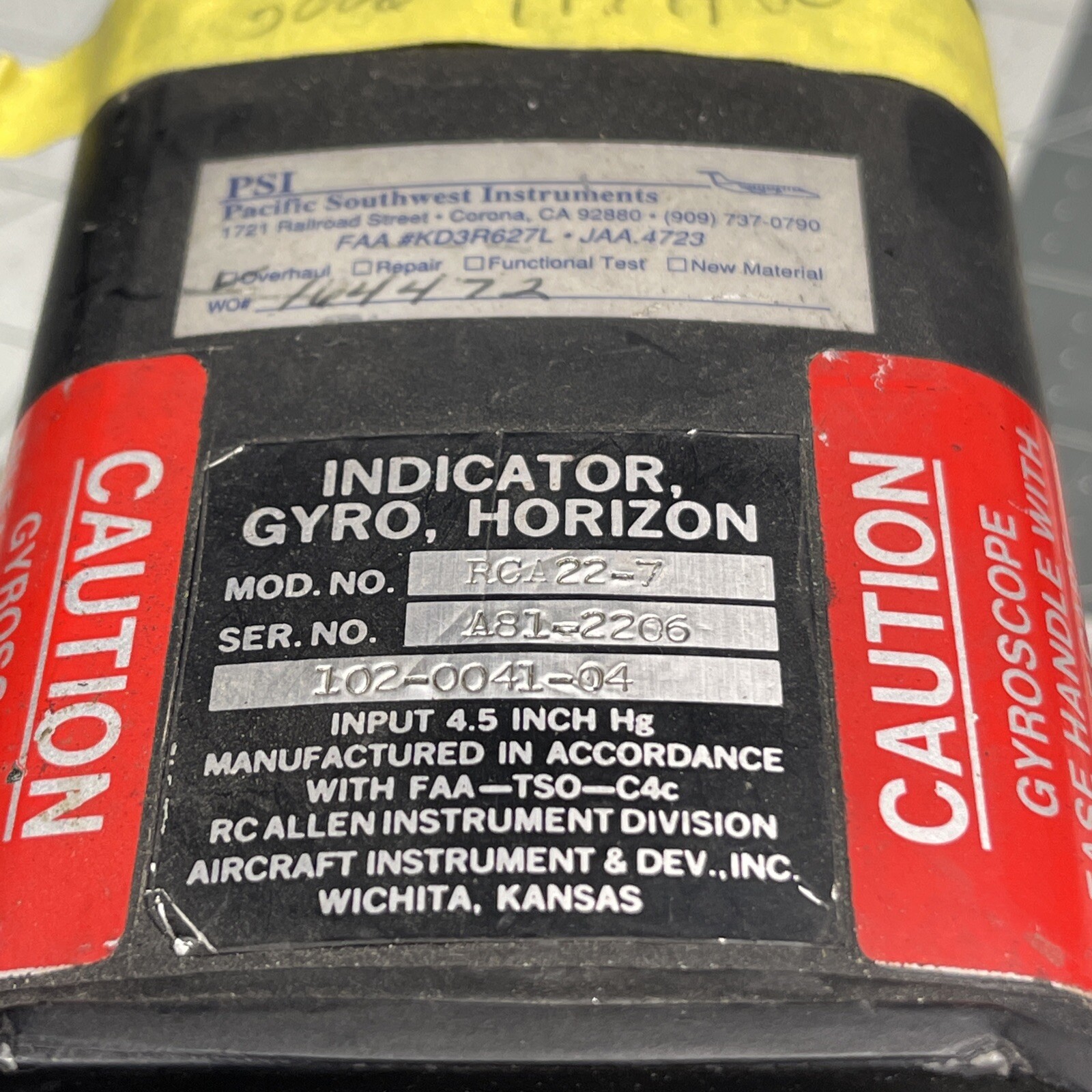 RC Allen Attitude Indicator Gyro Horizon P/N 102-0041-04 RCA22-7 (K365