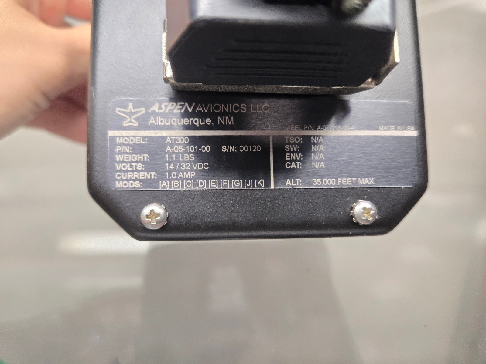 Aspen Avionics AT300 VSI & Terrain Awareness Indicator PN A-05-101-00