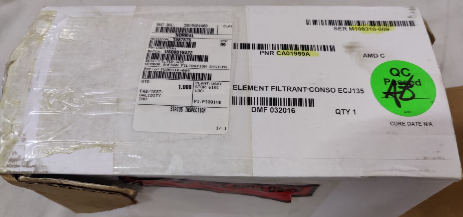 Safran Embraer CA01959A Air Filter Element with Certificate Copy