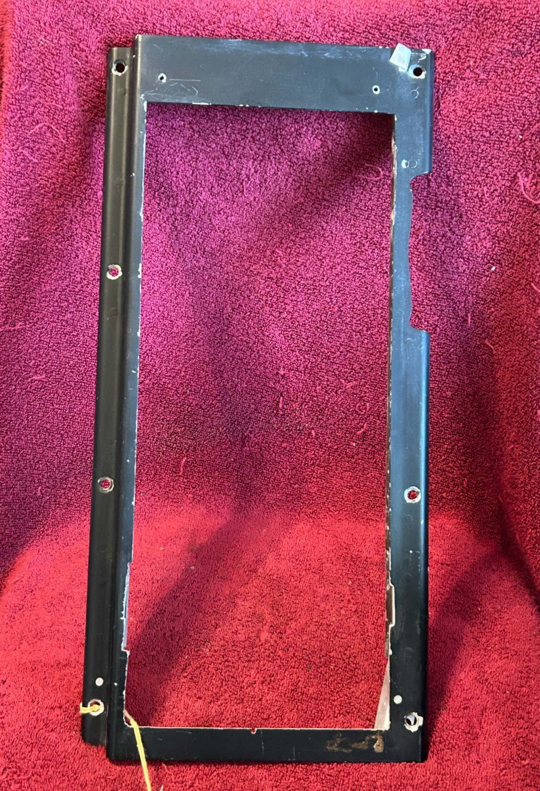 AIRCRAFT AVIONICS PANEL BLACK METAL MEASURES 8 1/4 IN WIDE 17 1/4 IN HEIGHT