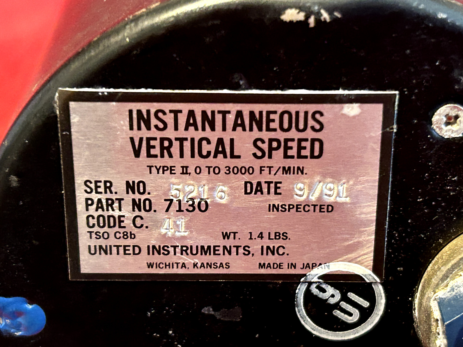 UNITED INSTRUMENTS IVSI P/N 7130 INSTANTANEOUS VERTICAL SPEED INDICATOR