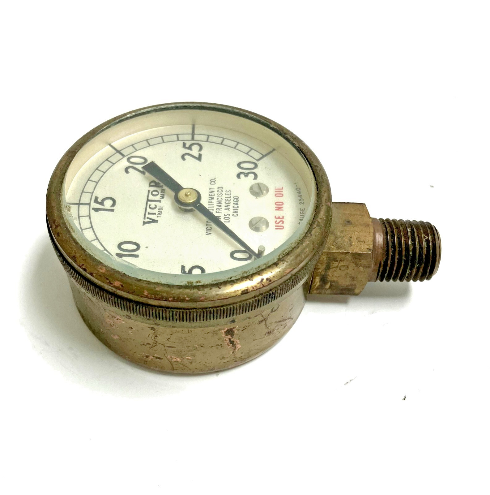 Vintage Victor Equipment U.S. Gauge P/N 25440-1, 0-30 PSI Compressed Gas Gauge