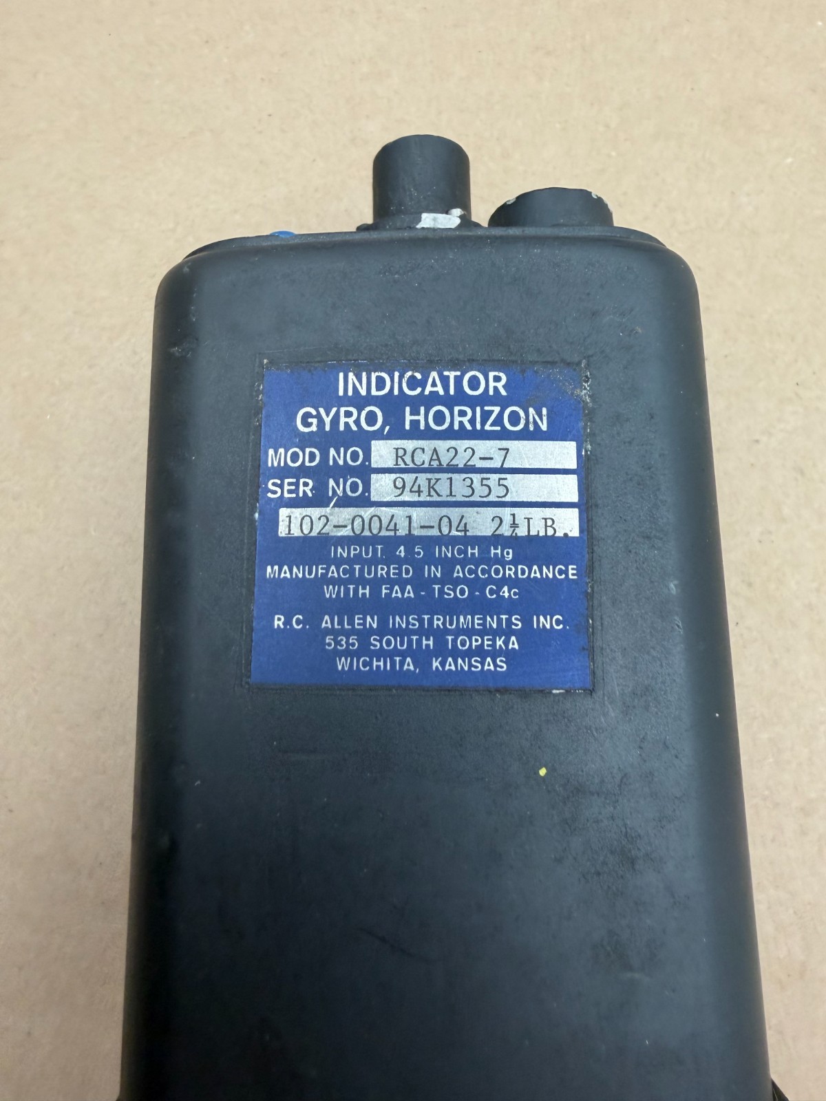 RC Allen Horizon Gyro Indicator RCA22-7 P/N: 102-0041-04 (2626)
