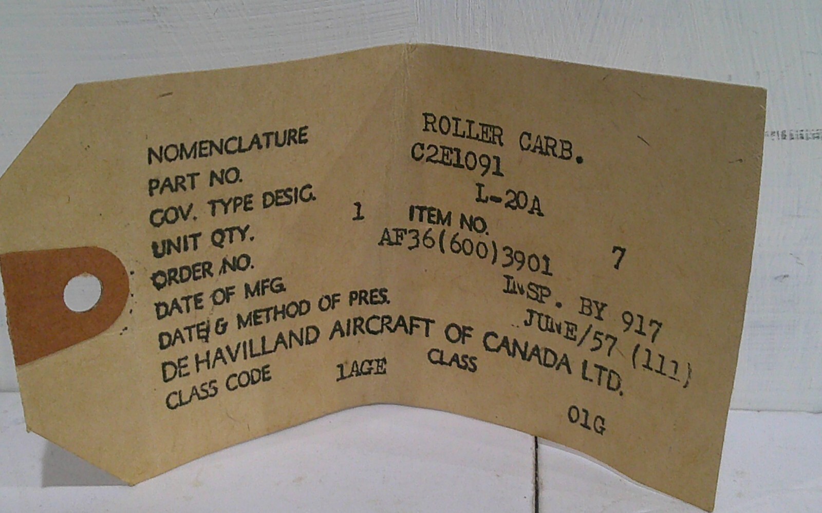 DE HAVILLAND DHC-2 BEAVER AIRCRAFT ROLLER CARB INTAKE P/N C2E1091 NEW