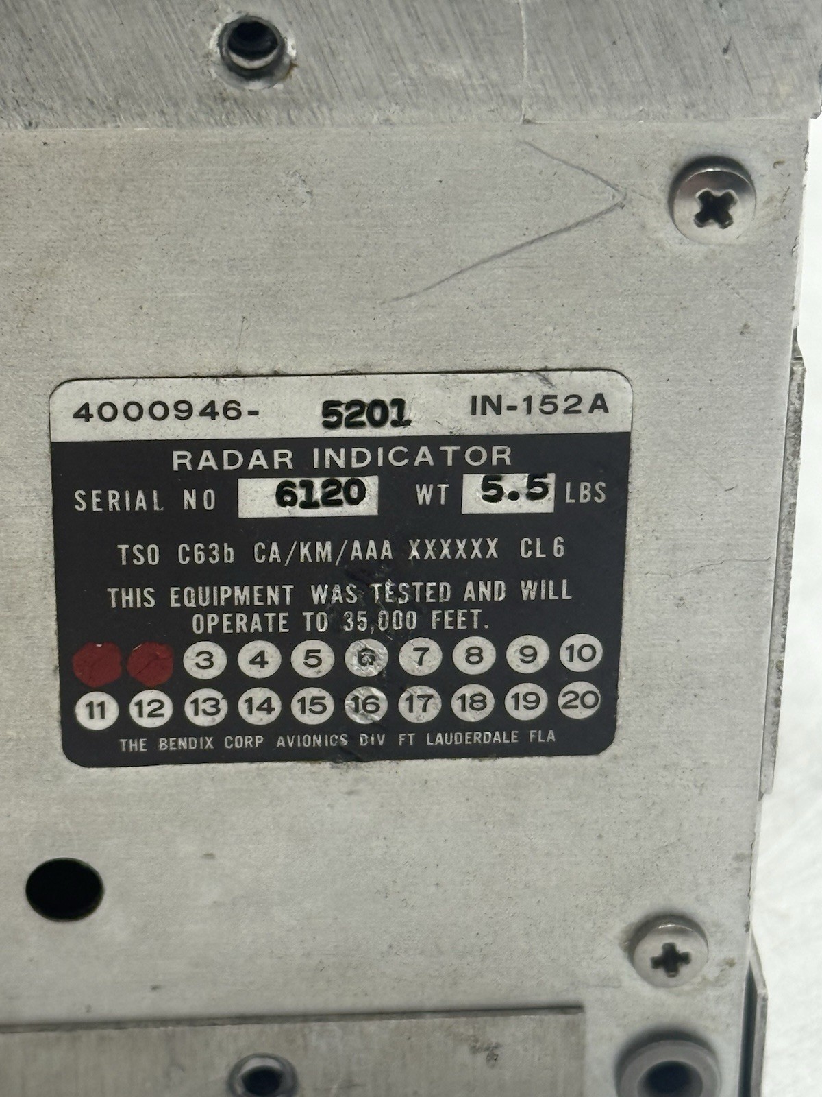 Bendix King IN-152A Radar Display 4000946-5201 READ