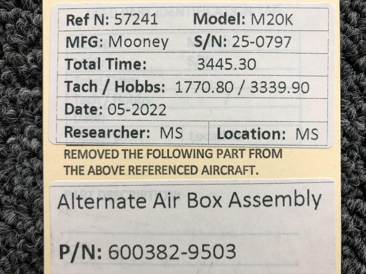 600382-9503 Mooney M20K Alternate Air Box Assembly