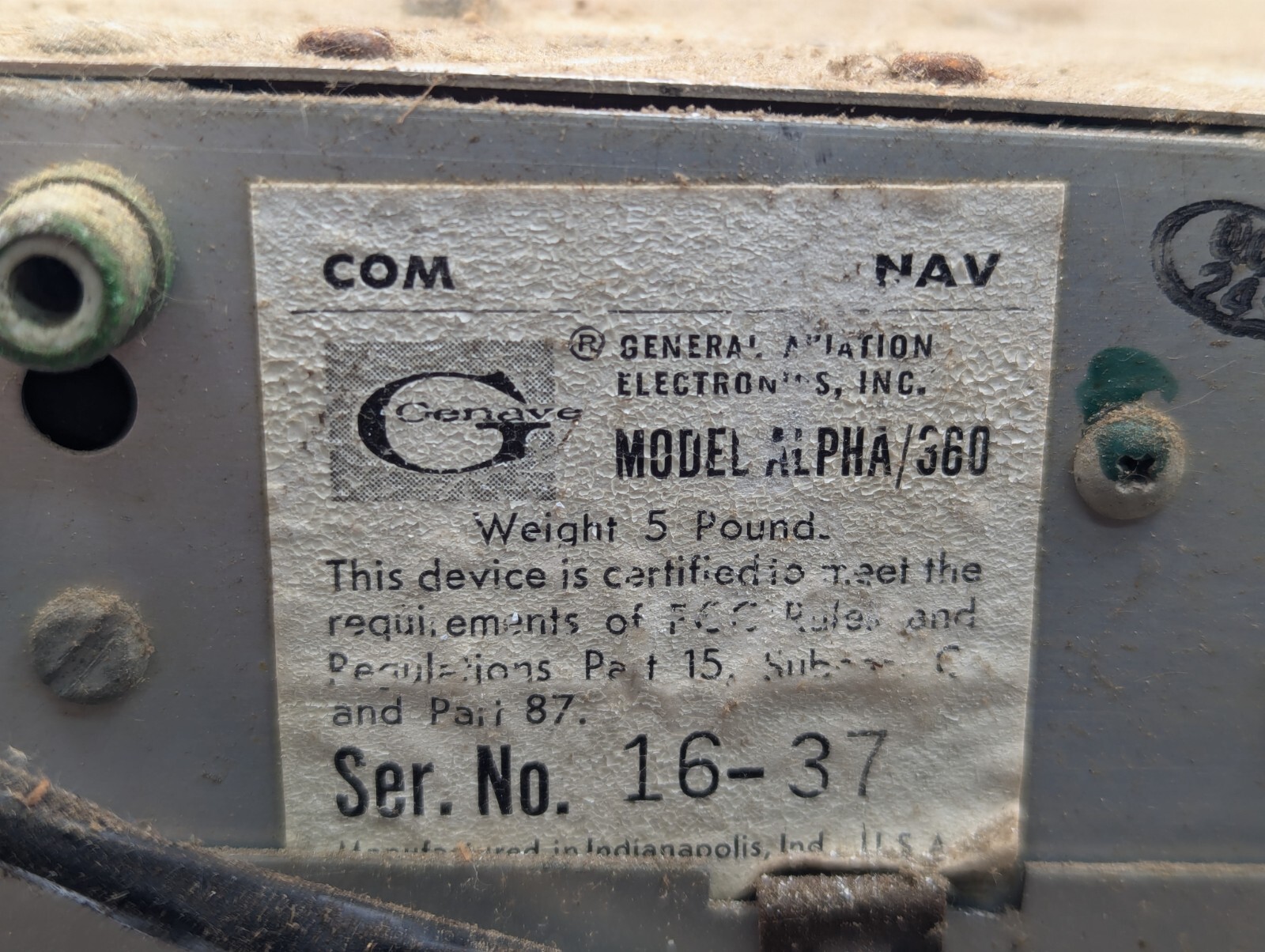 Genave Alpha/365 Vintage Nav/Comm Navigation Aircraft Aviation Radio, Untested