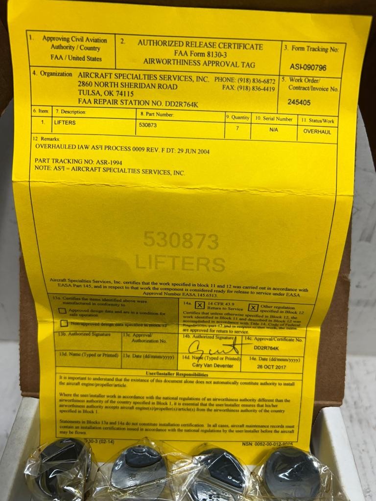 Certified Continental TCM O-200/O-300 Tappet Body Lifter P/N: 530873