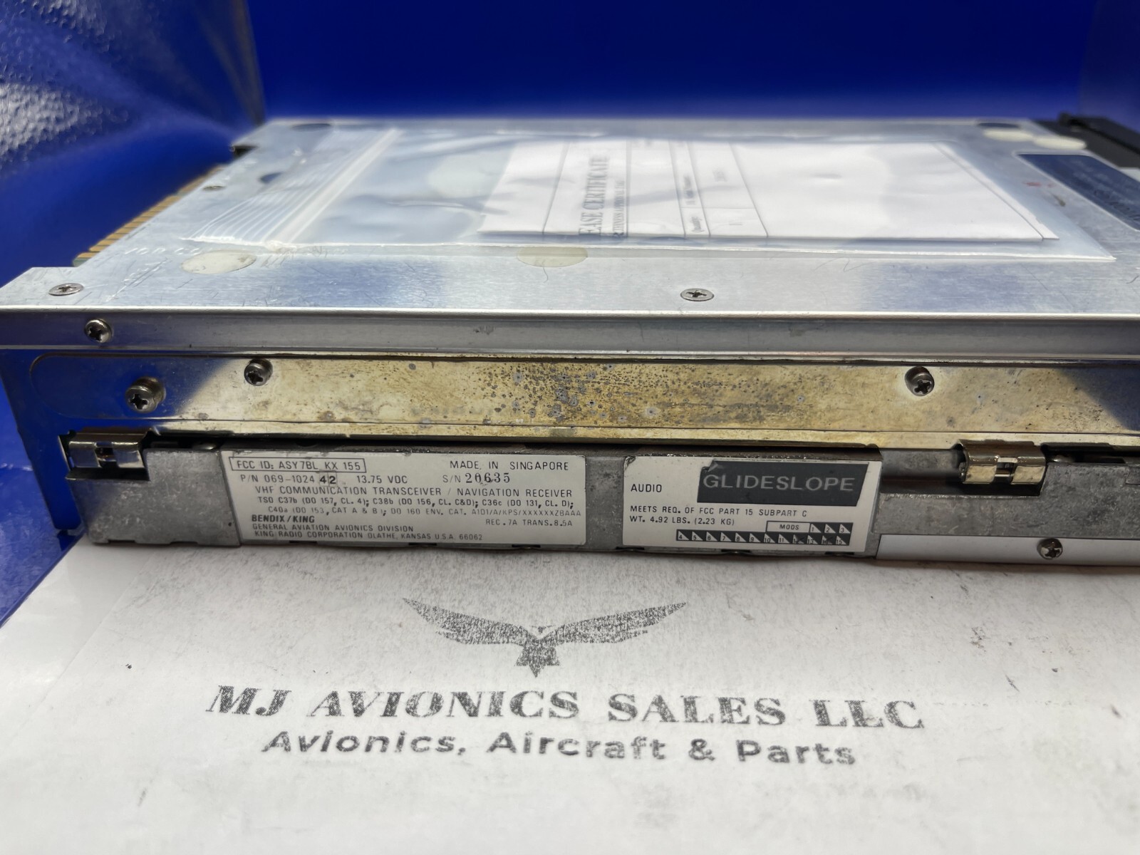 BENDIX/KING KX 155 P/N 069-1024-42 14VDC WITH GLIDE/SLOPE WITH FAA FORM 8130-3