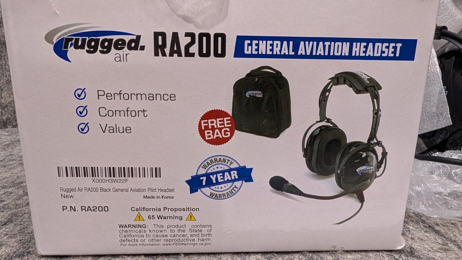 Rugged Air RA200 General Aviation Student Pilot Headset Music Input A20 GA Plug