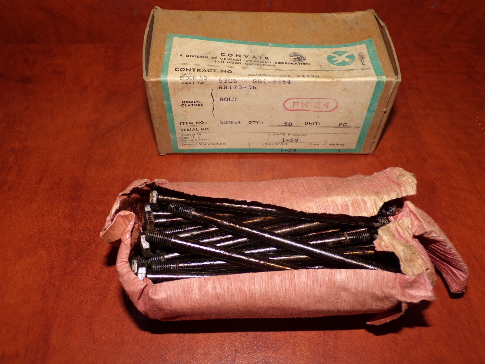 1959 Convair General Dynamics Bolts AN173-36