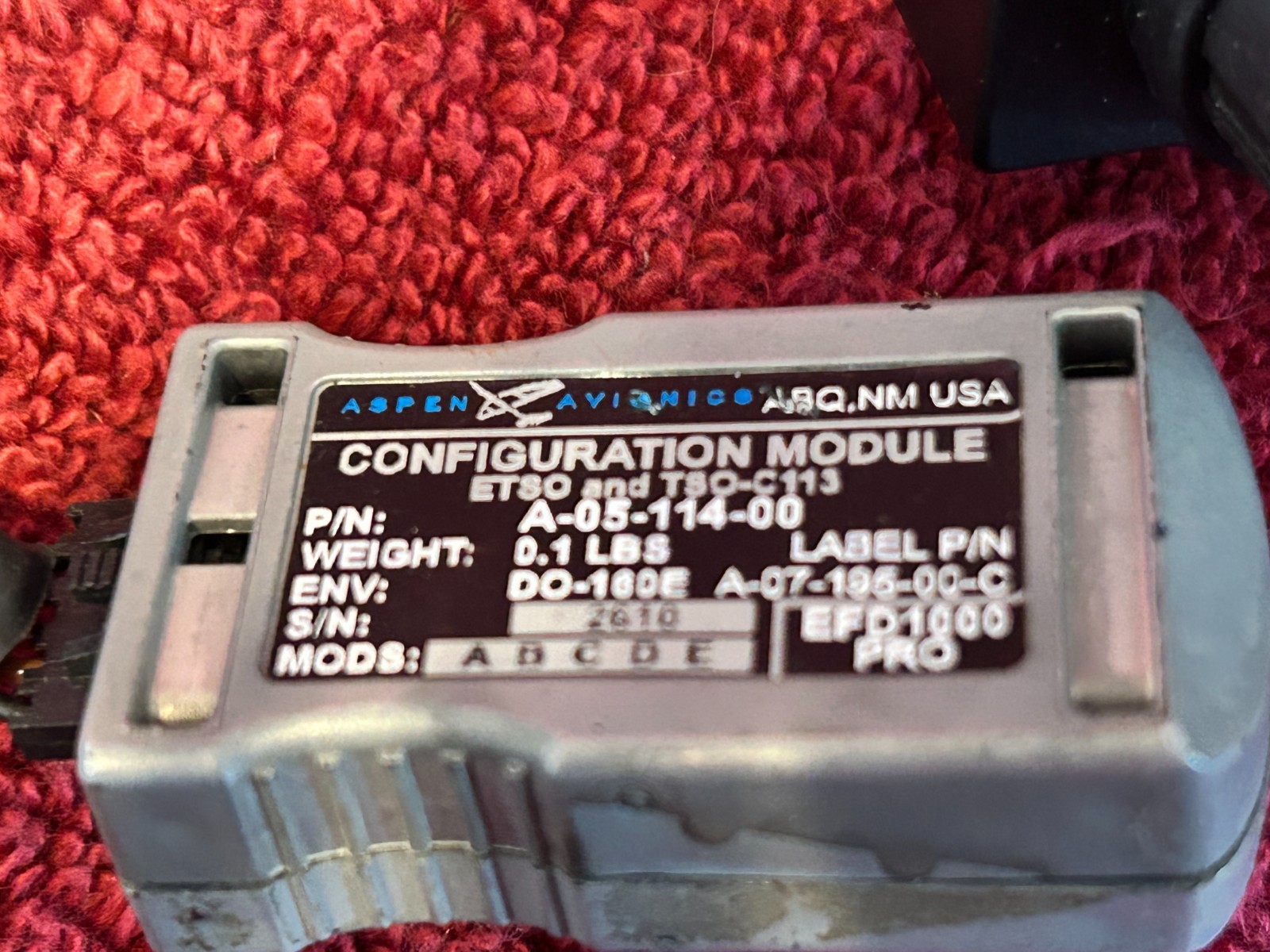 ASPEN EFD 1000 PFD P/N 910-00001-001 WITH CONFIGURATION MODULE AND CONNECTOR