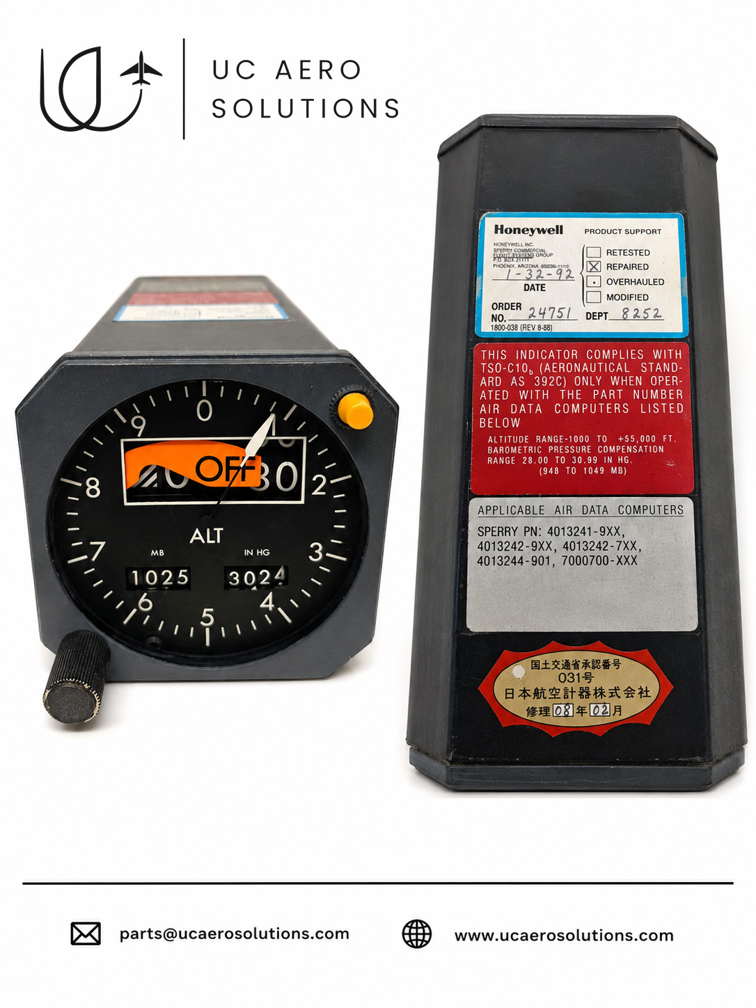 Sperry Altitude Indicator BA-141 PN: 4016341-905