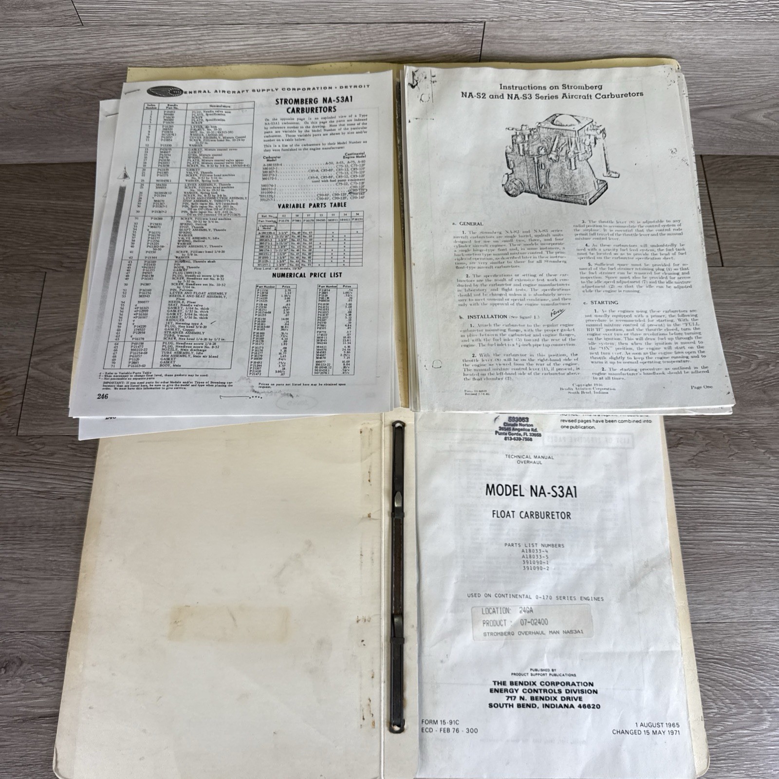 Bendix NA-S3A1 Carburetor used on Continental Engines Overhaul Manual Aviation