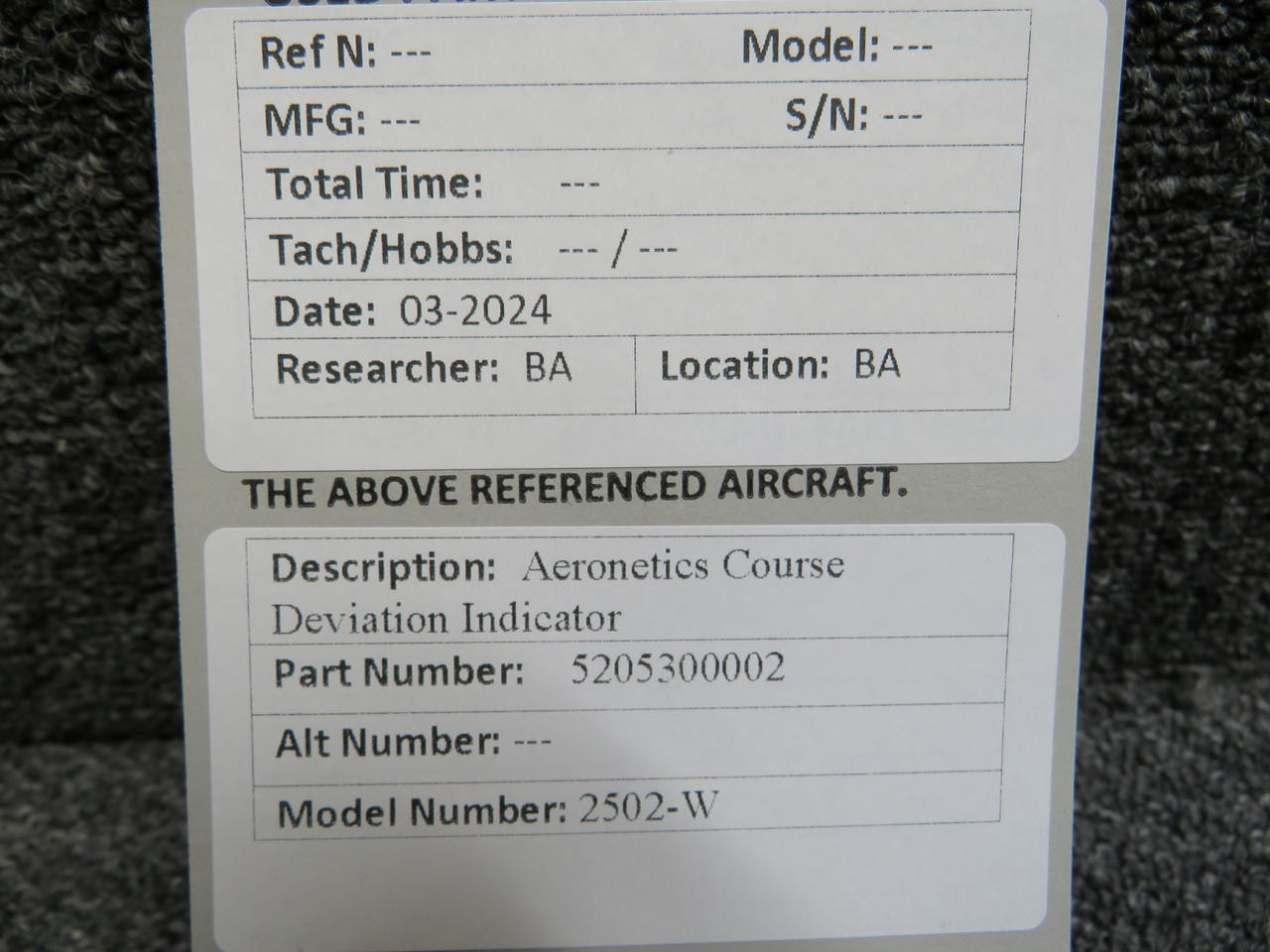 5205300002 Aeronetics 2502-W Course Deviation Indicator