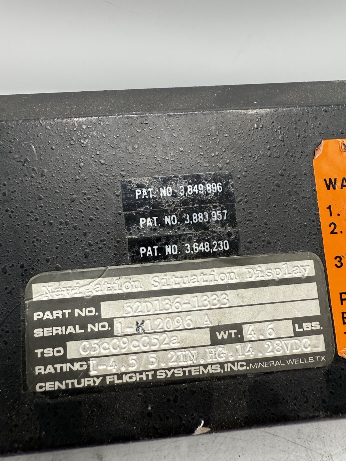 Century Flight Systems Navigational Situation Display 14/28V PN 52D136-1333 READ