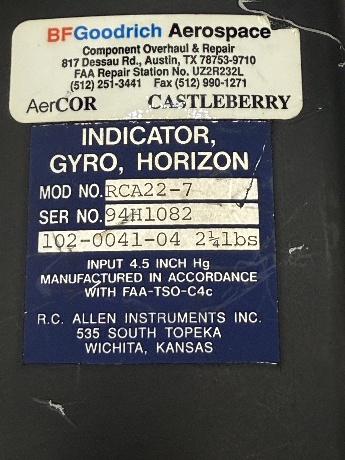 Parts/Repair – R.C. Allen Horizon Gyro – P/N: 102-0041-04 / RCA22-7