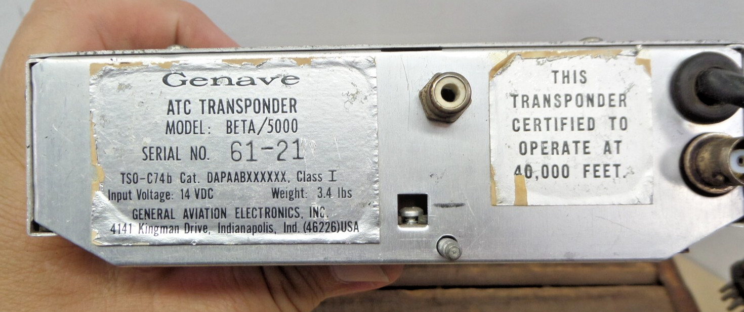 Cessna 150 L ATC Genave Transponder Beta 5000 w/Tray – PARTS/REPAIR/NOT TESTED