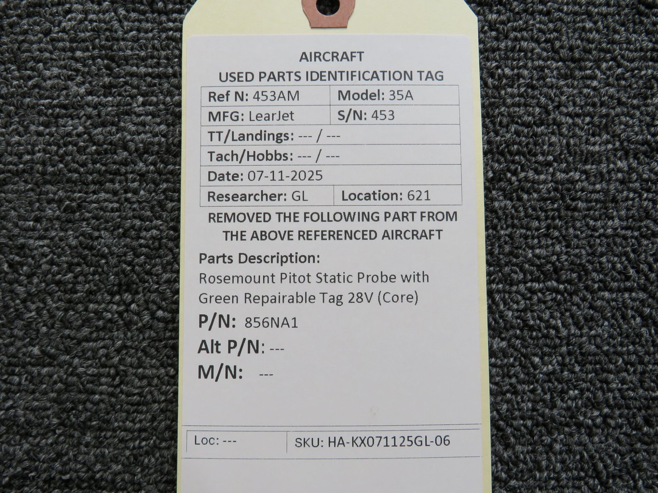 856NA1 Rosemount Pitot Static Probe with Green Repairable Tag 28V (Core)