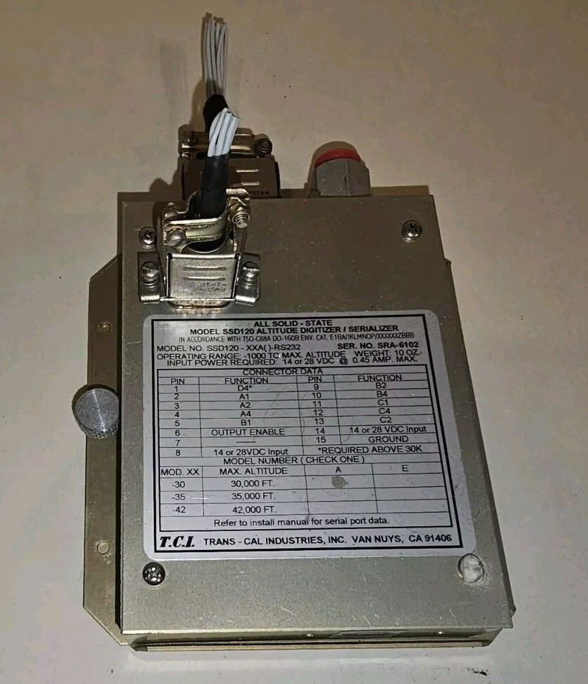 Trans-Cal SSD120-30A-RS-232 Altitude Encoder 30,000′ 14/28V. W/ 90 Day Warranty