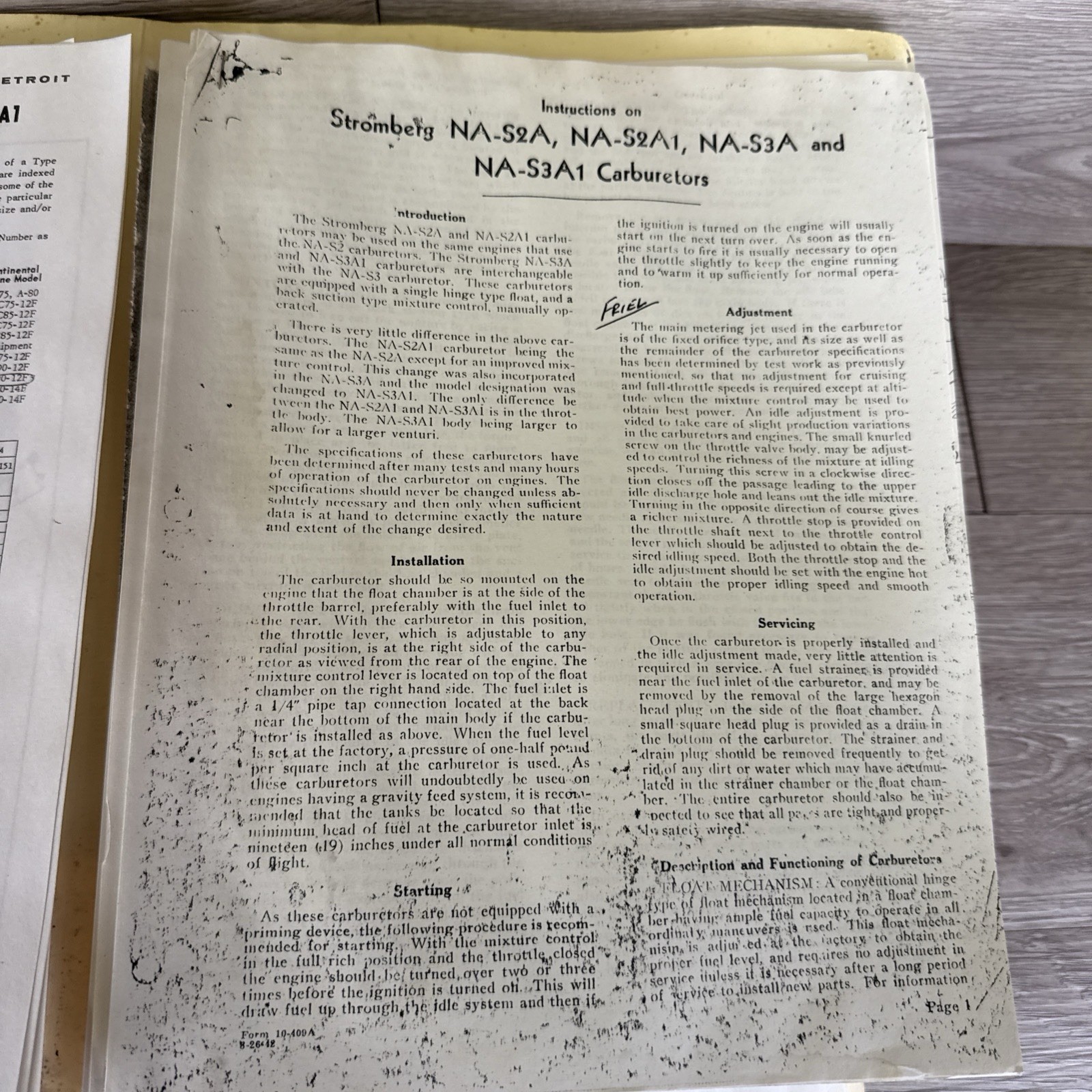 Bendix NA-S3A1 Carburetor used on Continental Engines Overhaul Manual Aviation