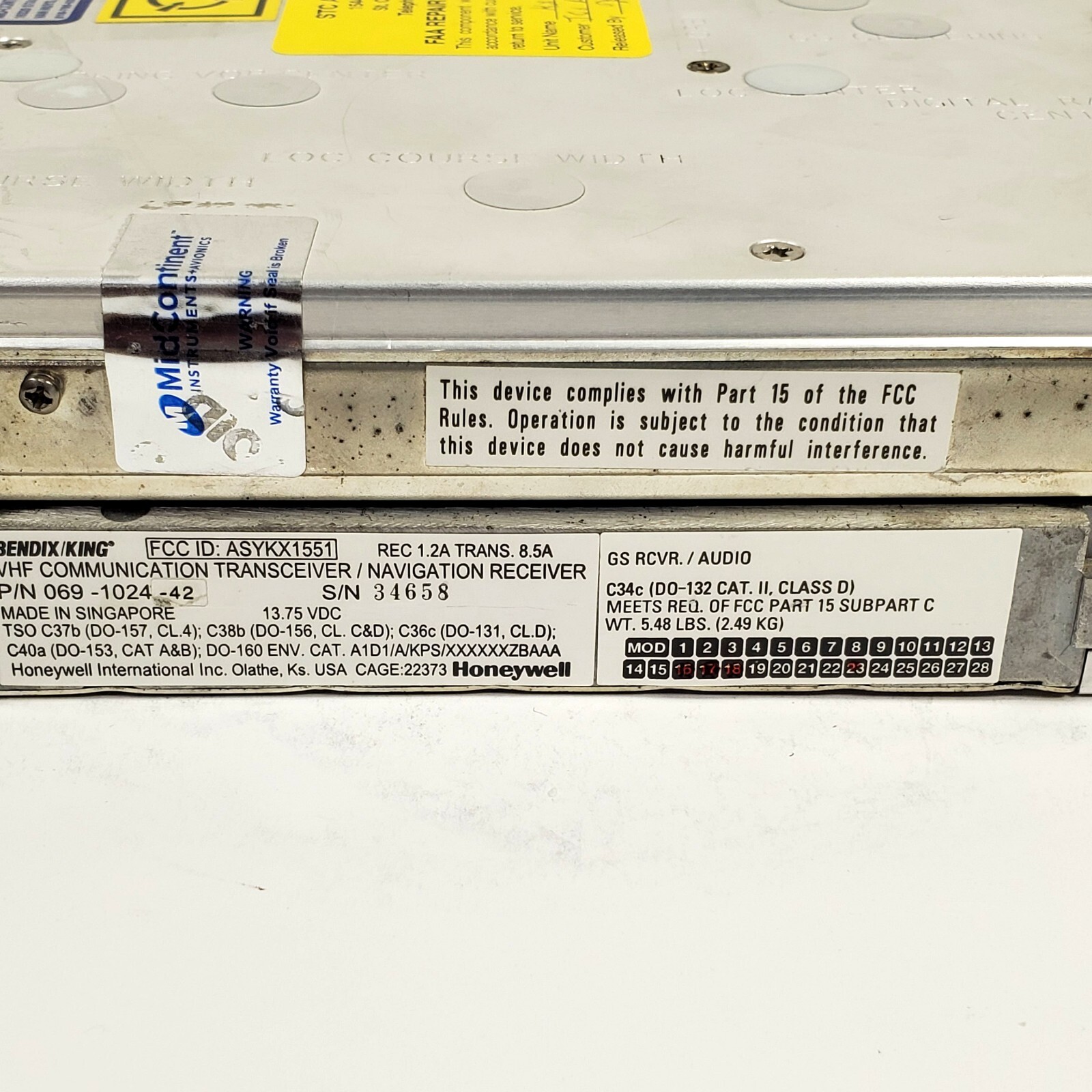 Bendix King KX-155 NAV/COM LCD Display (14V) (w/ G/S) P/N 069-1024-42 – w/ 8130