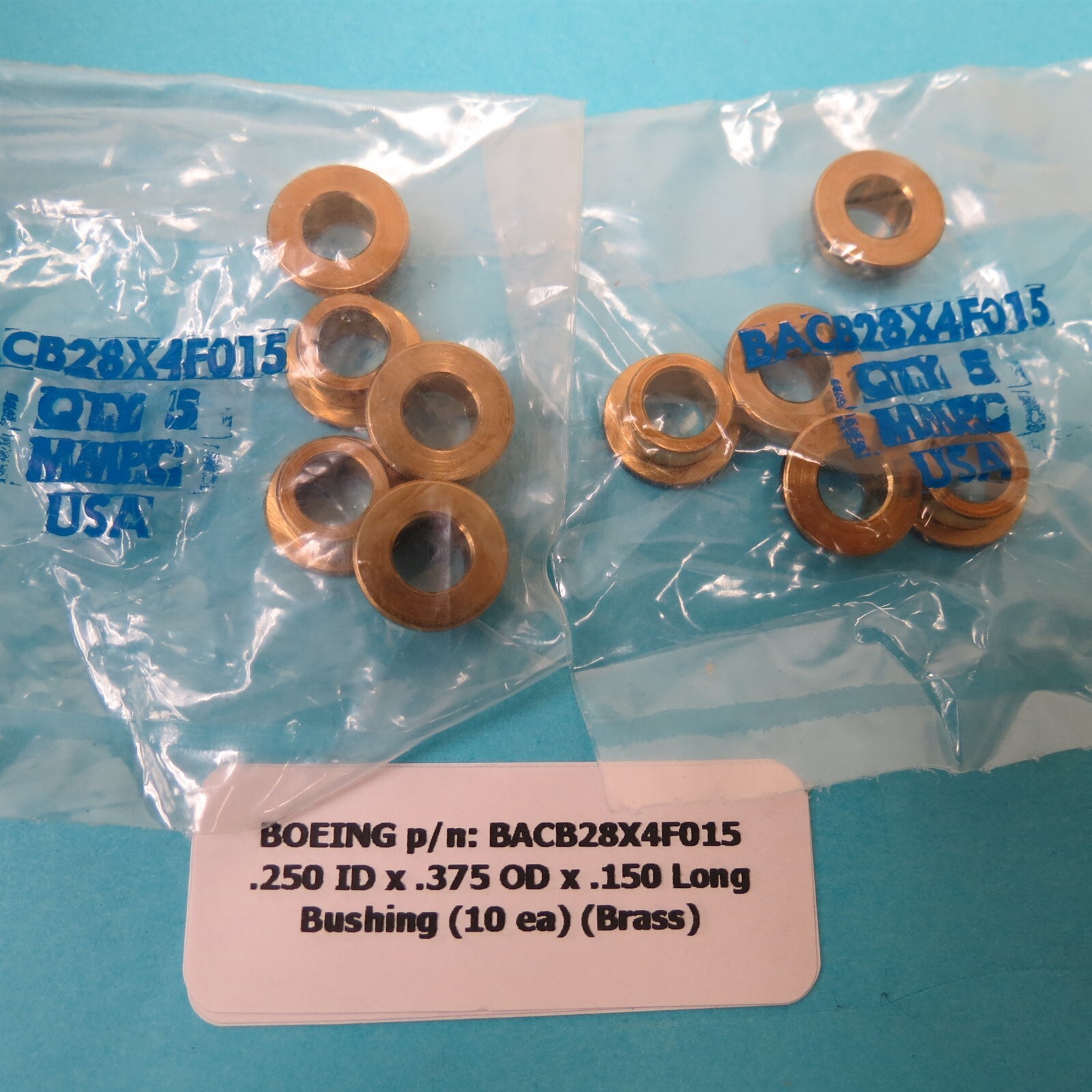 1/4 ID x 3/8 OD .150 MADE in USA! Boeing BACB28X4F015 Brass Bearing Bushing (10)