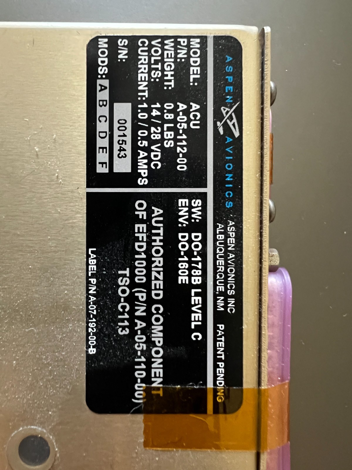Aspen Avionics ACU A-05-112-00