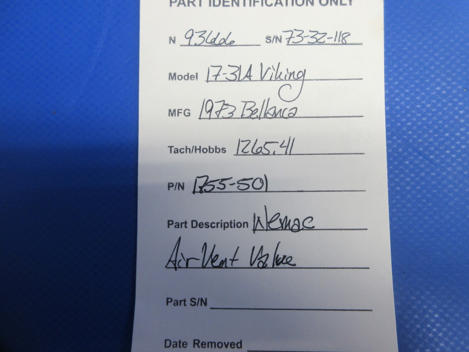Bellanca 17-31A Viking Wemac Air Vent Valve P/N 1755-501 (0924-808)