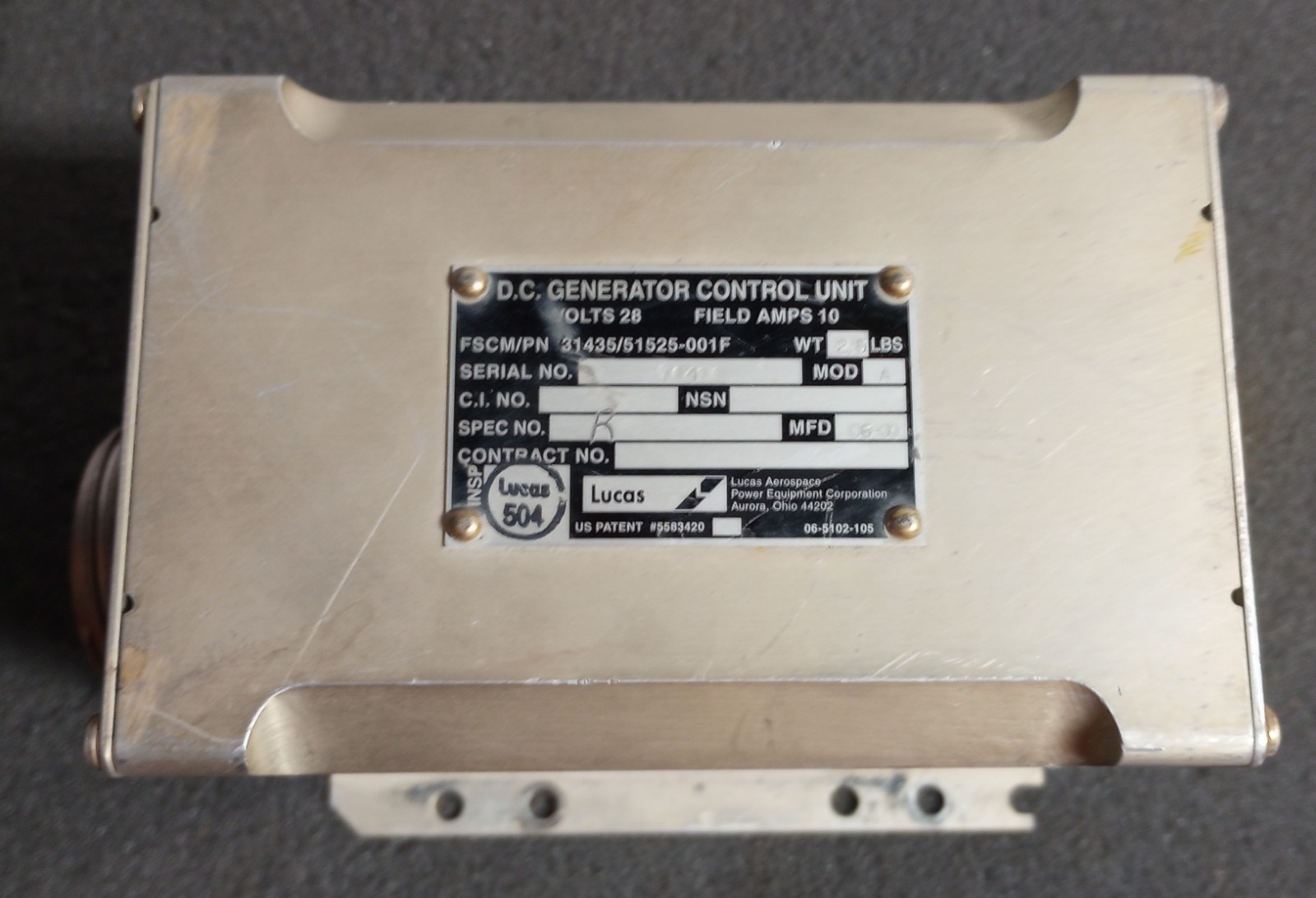 51525-001F – Lucas Aerospace D.C. Generator Control Unit – Parts Only