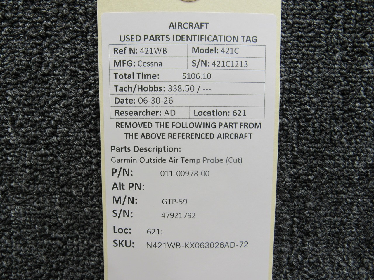 011-00978-00 Garmin GTP-59 Outside Air Temp Probe (Cut)