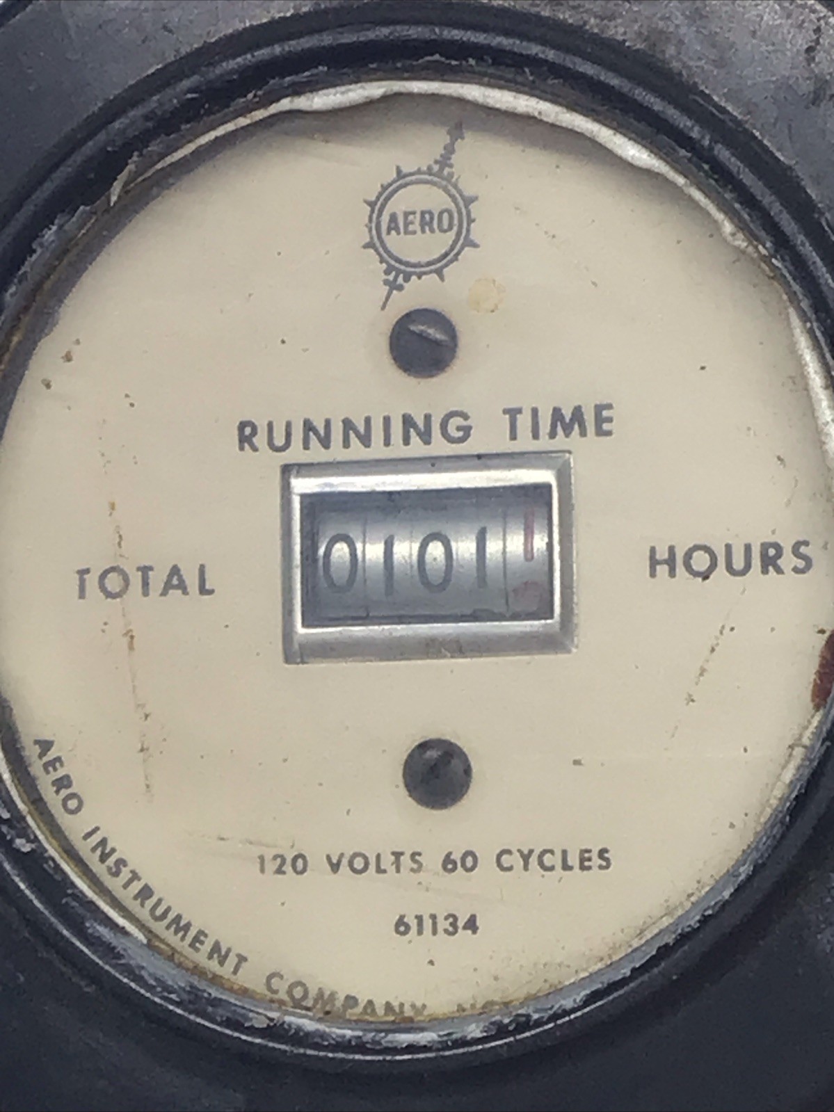 Vintage Aero Instrument Co. Running Time Total Flight Hours Meter Gauge Dial
