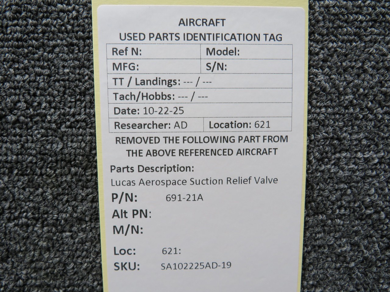 691-21A Lucas Aerospace Suction Relief Valve