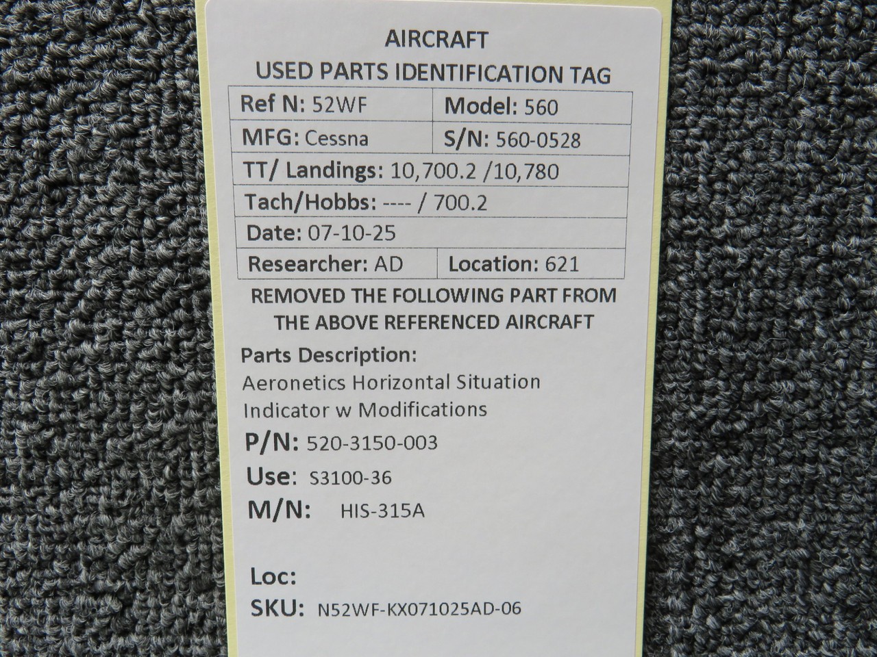 520-3150-003 Aeronetics HIS-315A Horizontal Situation Indicator w Modifications