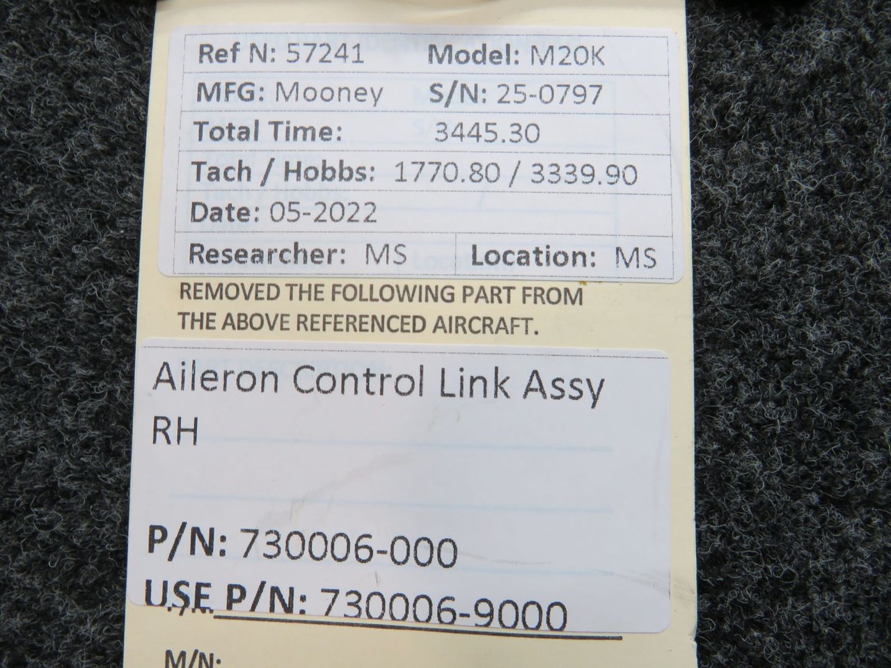 730006-000 (Use: 730006-9000) Mooney M20K Aileron Control Link Assembly RH