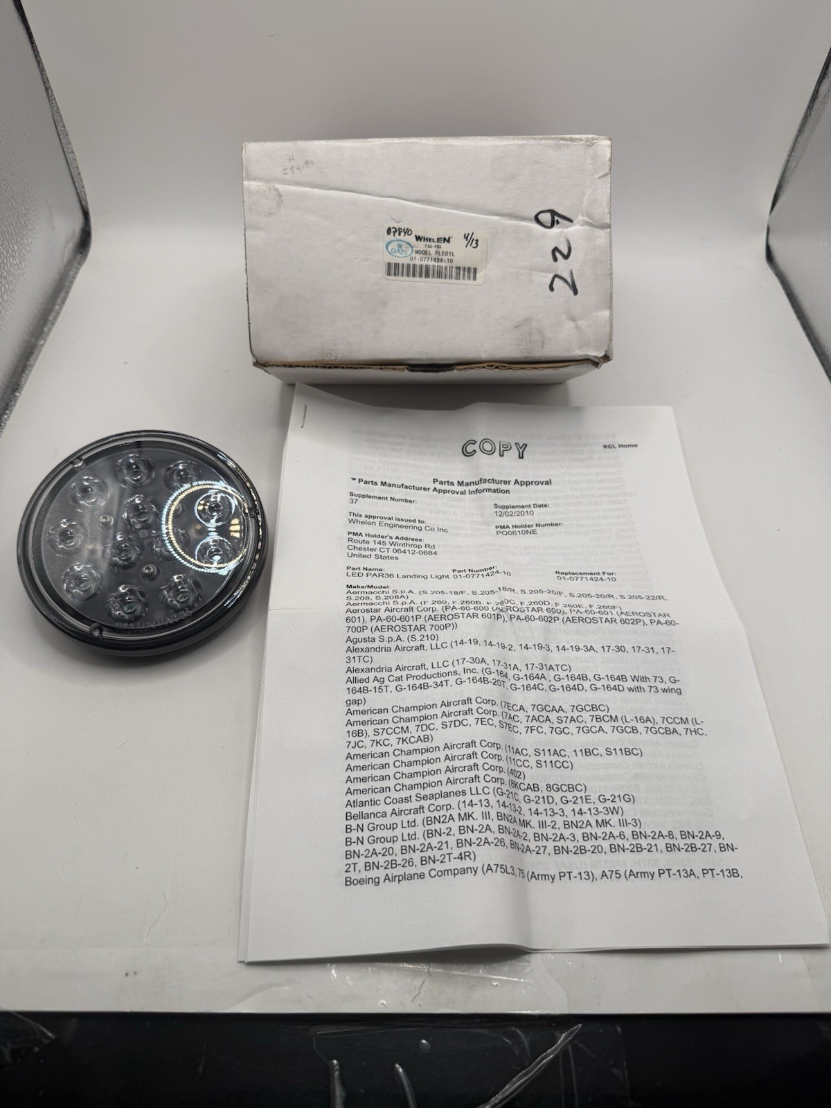 01-0771424-10 REV.A Whelen PLED1L LED Landing Light (Volts: 14) NEW OLD STOCK