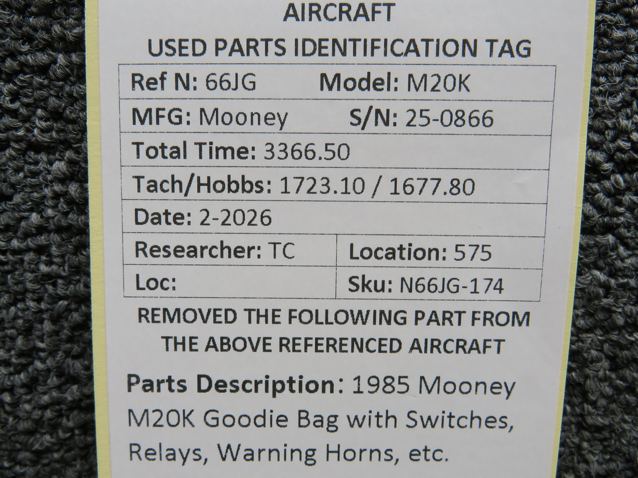 1985 Mooney M20K Goodie Bag with Switches, Relays, Warning Horns, etc.