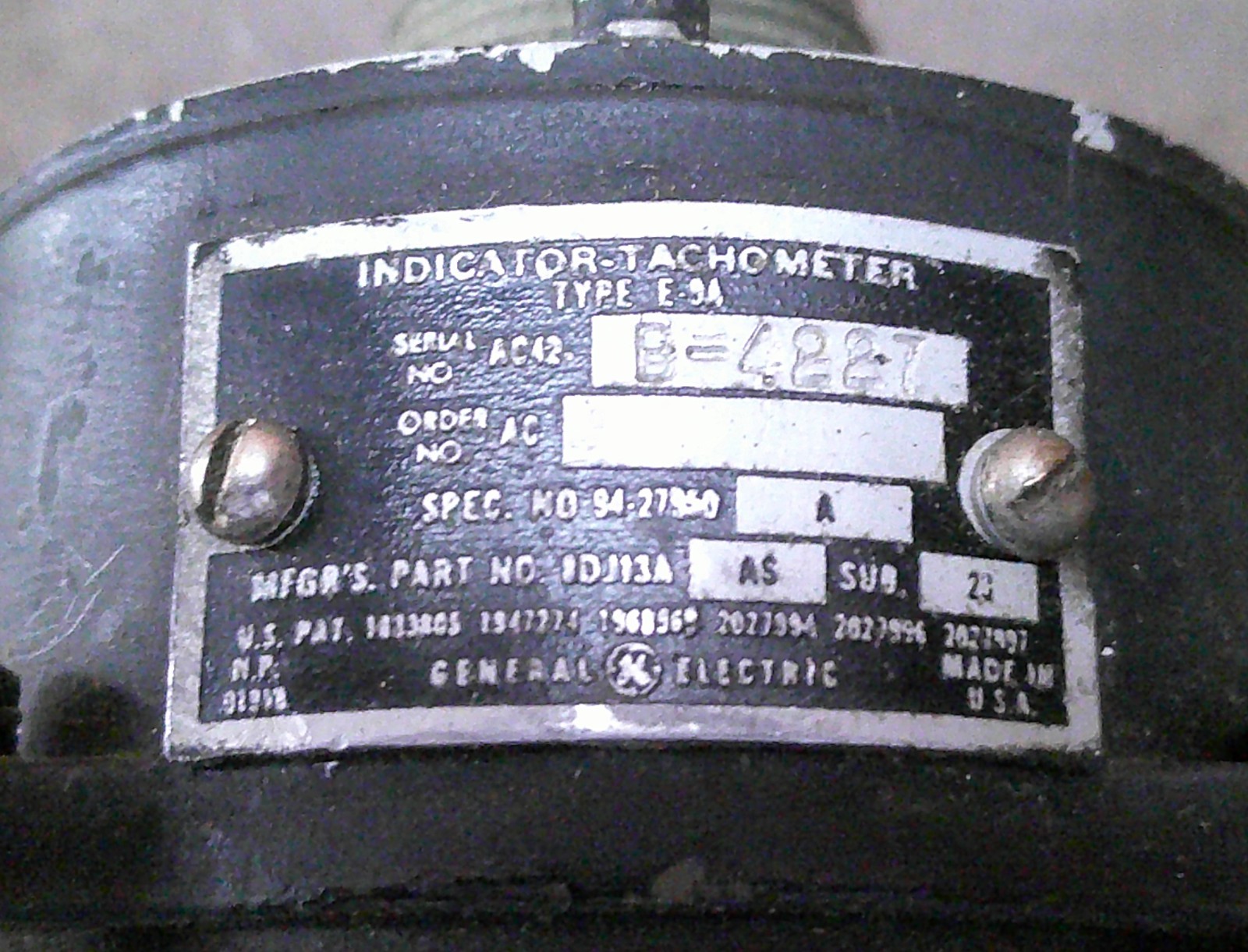 Aircraft Engine RPM Indicator General Electric P/N 8DJ13AAS As Removed