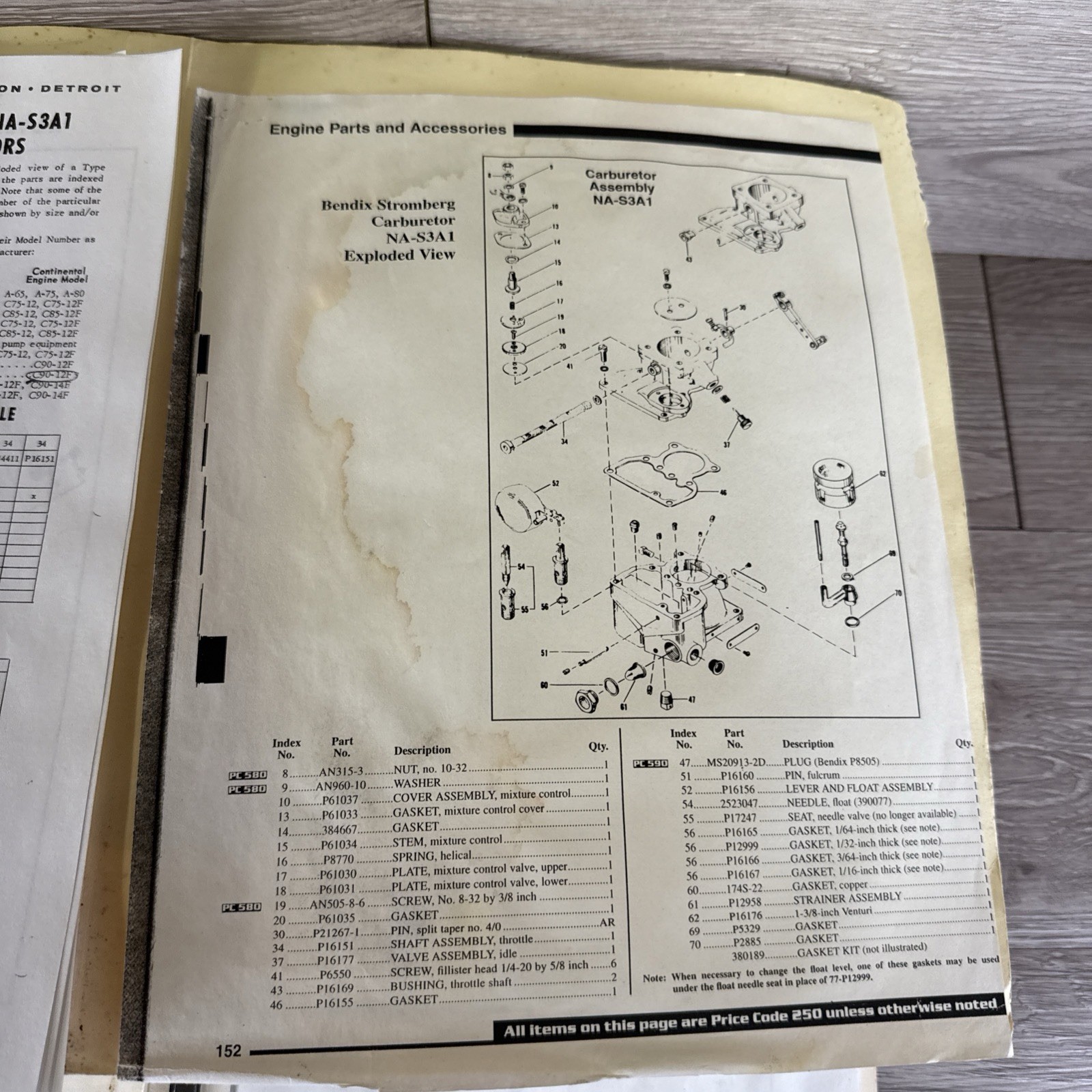 Bendix NA-S3A1 Carburetor used on Continental Engines Overhaul Manual Aviation